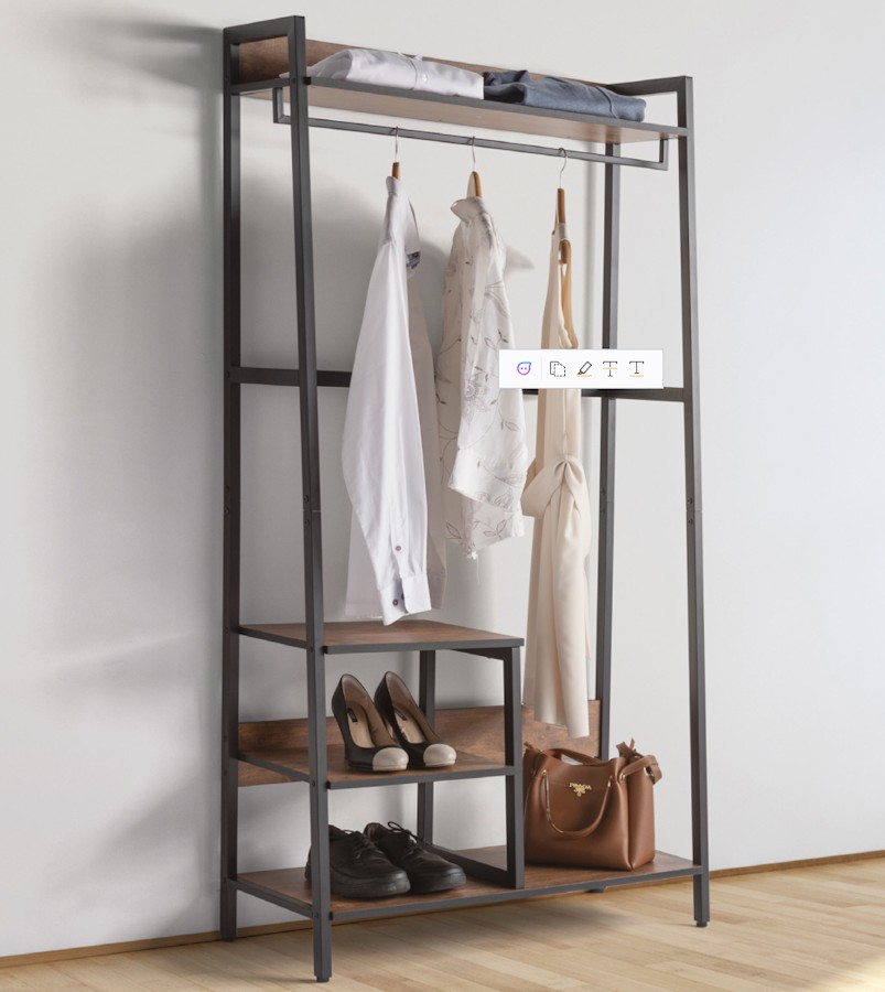 Vestidor metal madera 3 baldas, bolsero y barra